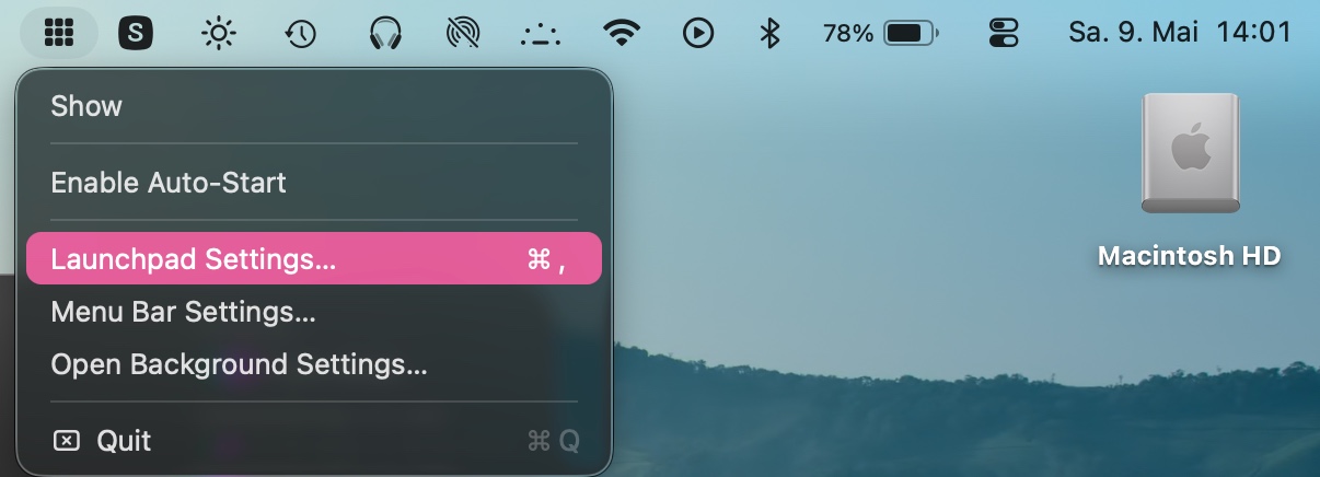 Menu bar dropdown